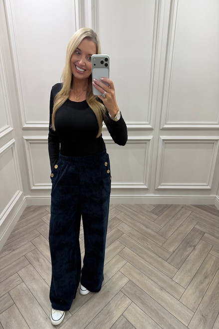 Noelle Navy Corduroy Button Trousers 