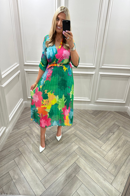 Nadya Green Pleated Midi Dress