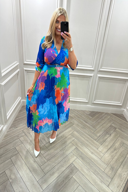 Nadya Blue Pleated Midi Dress