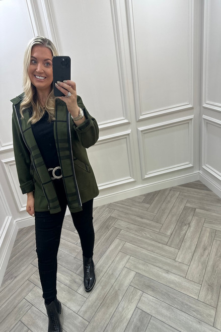 Khaki  Bianca Check Hooded Jacket