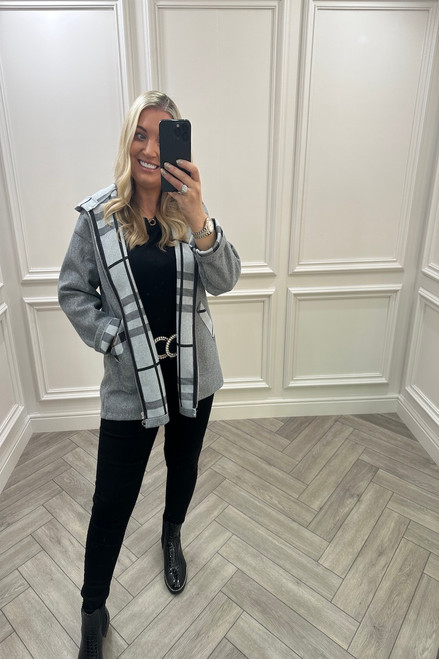 Grey Bianca Check Hooded Jacket