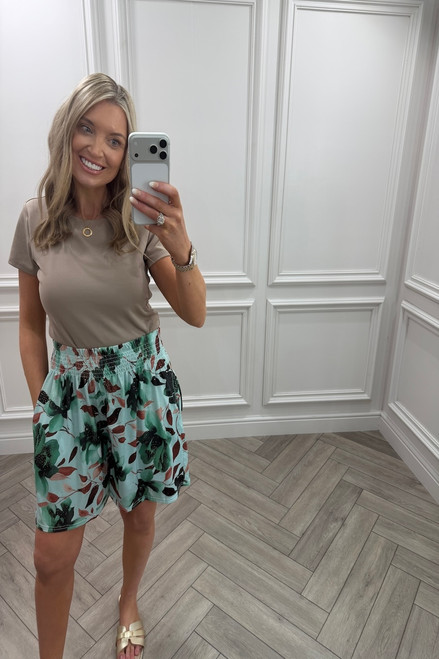 Sage Petal Floral Elasticated Shorts