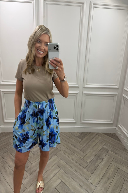 Blue Petal Floral Elasticated Shorts