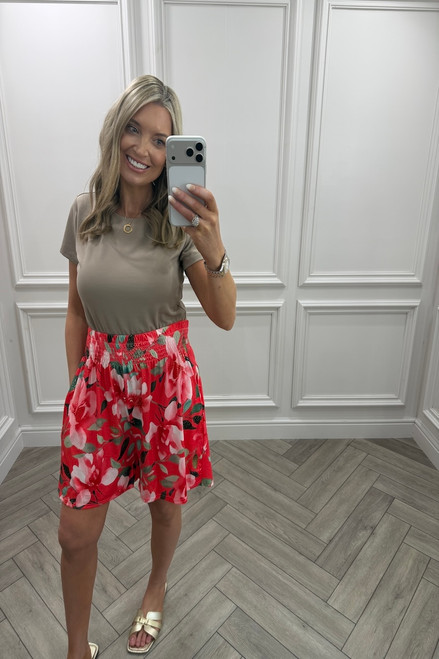 Red Petal Floral Elasticated Shorts