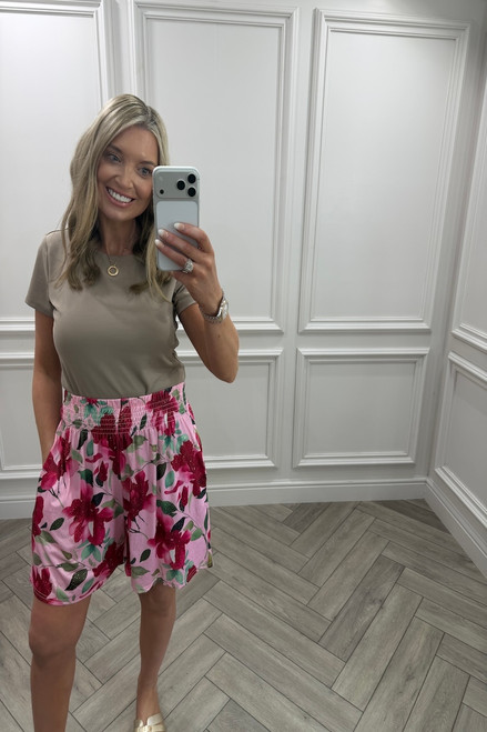 Pink Petal Floral Elasticated Shorts