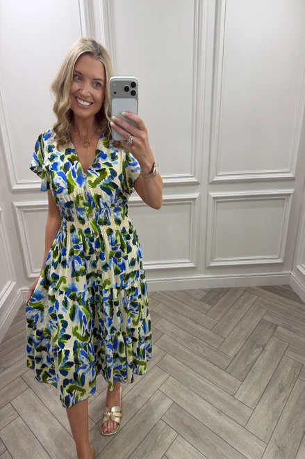 Royal & Green Genesis Shirred Midi Dress