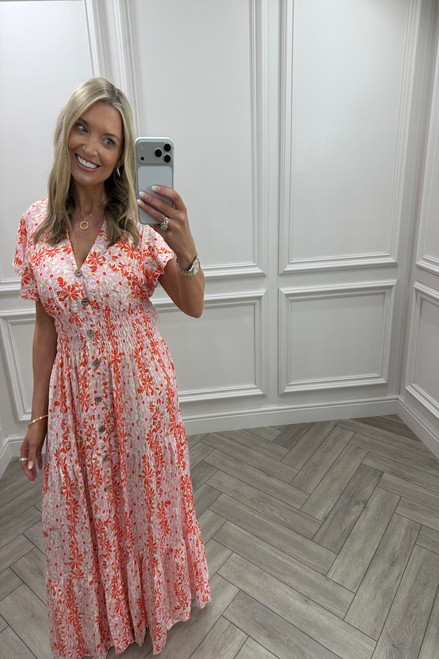 Orange Ayla Shirred Maxi Dress