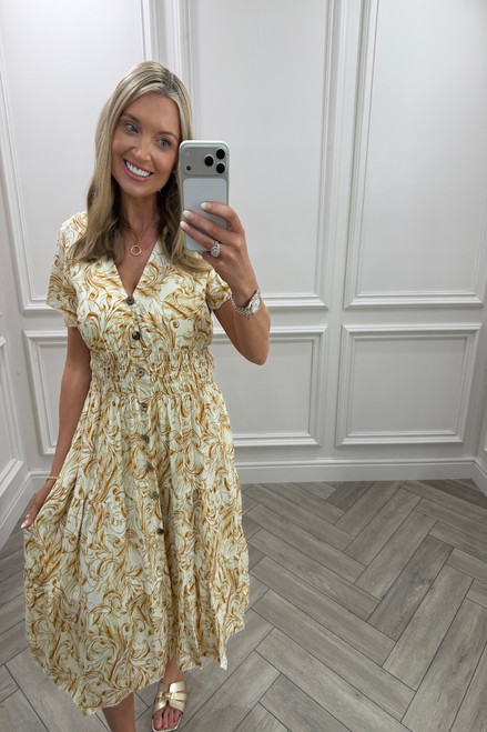 Tan Juniper Shirred Dress