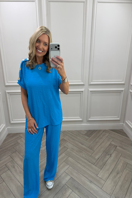 Blue Autumn Gold Button Trouser Set