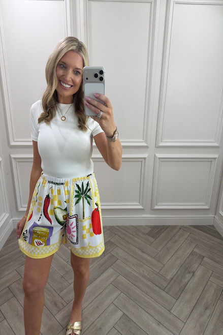 Yellow Mediterranean Print Shorts