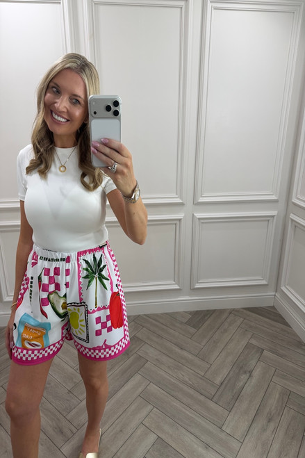 Pink Mediterranean Print Shorts