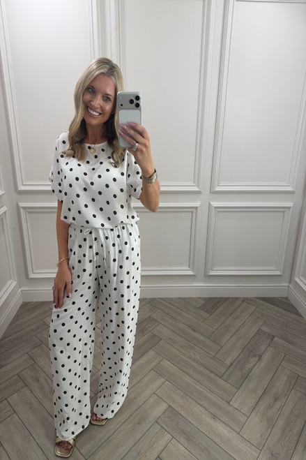 White & Brown Monaco Polka Co-Ord