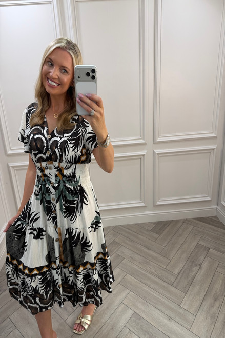 Black Harper Shirred Midi Dress