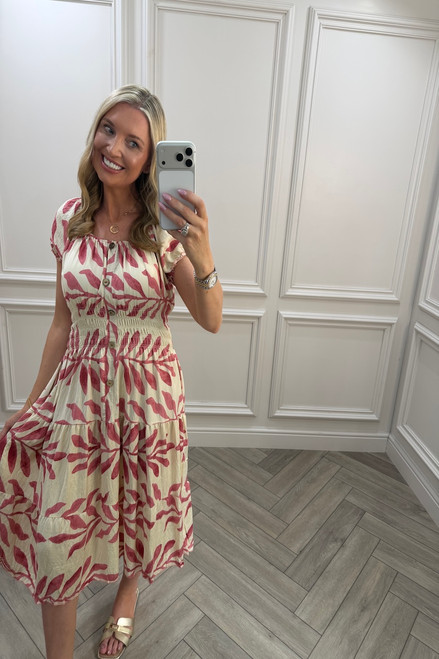 Pink Nora Shirred Midi Dress