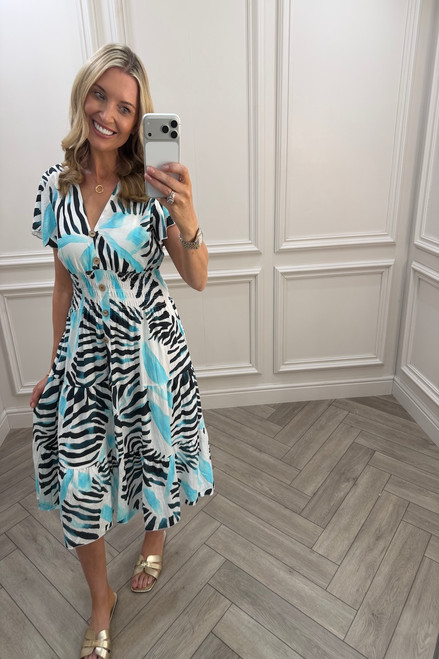 Blue & navy Penelope Shirred Midi Dress