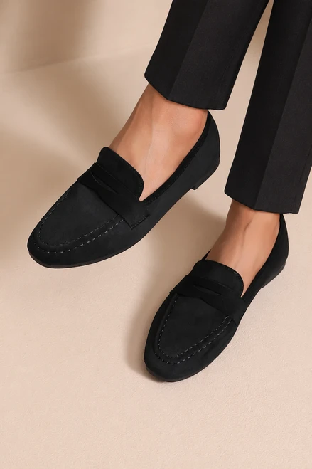 Black Amber Comfort Suede Look Loafers