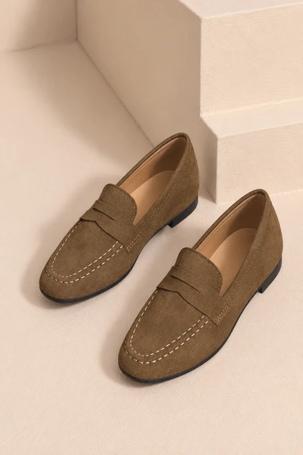 Tan Amber Comfort Suede Look Loafers