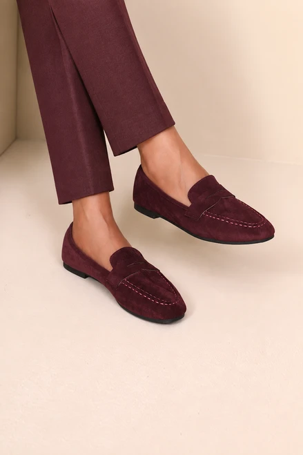 Wine Amber Comfort Suede Look Loafers