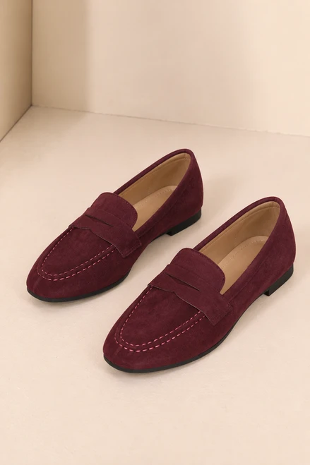 Wine Amber Comfort Suede Look Loafers
