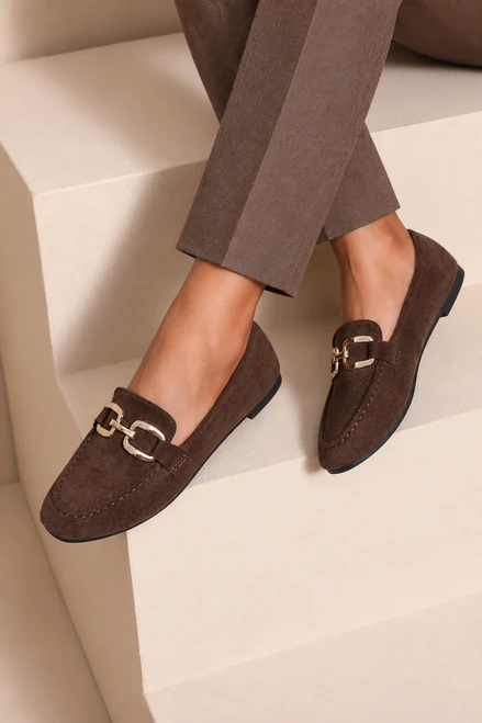 Brown Alvira Comfort Suede Look Loafers 