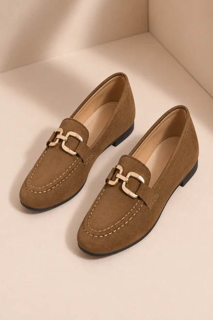 Tan Alvira Comfort Suede Look Loafers 