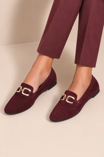 Wine Alvira Comfort Suede Look Loafers 