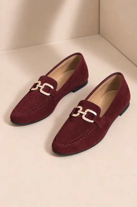 Wine Alvira Comfort Suede Look Loafers 