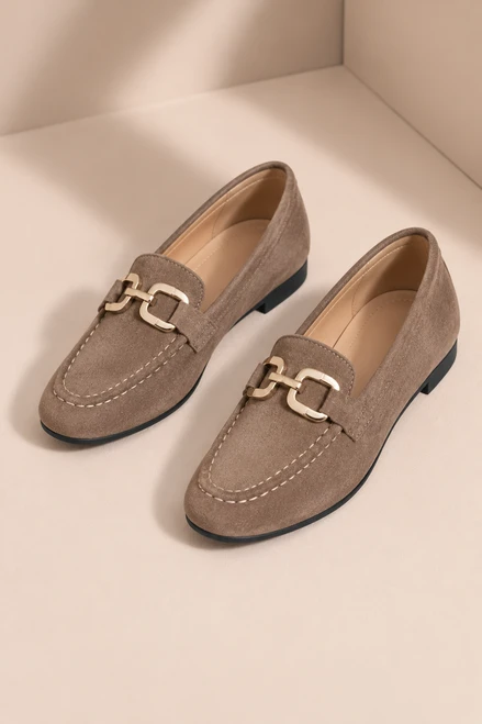 Taupe Alvira Comfort Suede Look Loafers  
