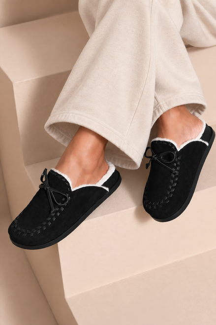 Black Orla Faux Suede Lined Mules