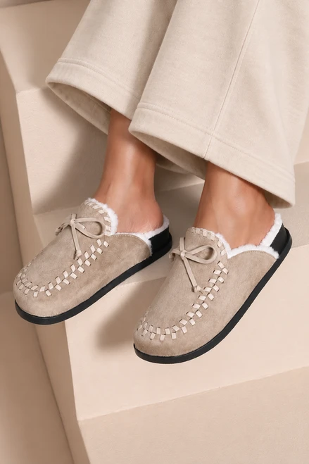 Beige  Orla Faux Suede Lined Mules 