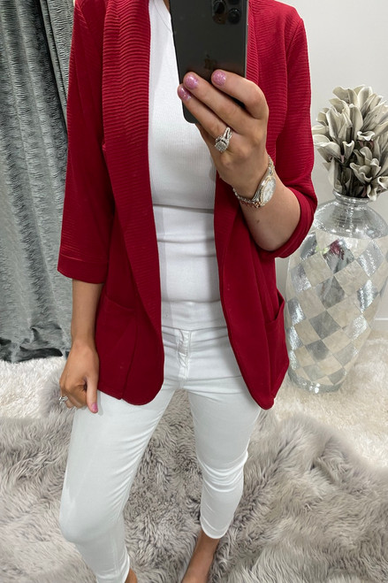 Wine Ribbed Blazer Jacket