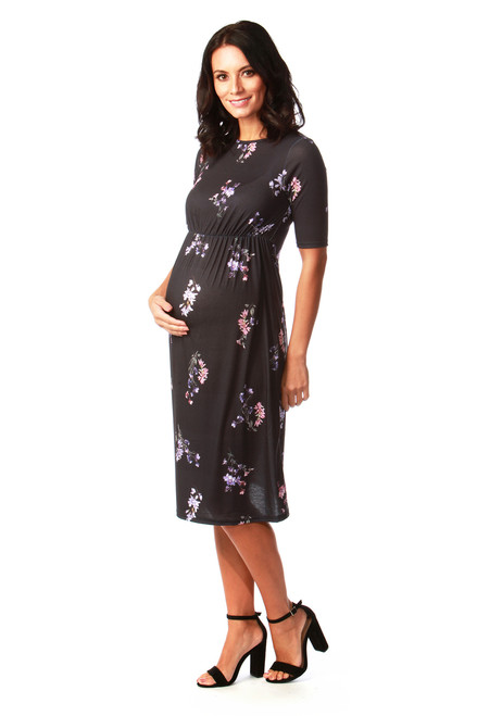 HELLO MIZ Womens Maternity Floral Lace Knee Length Bodycon Dress 