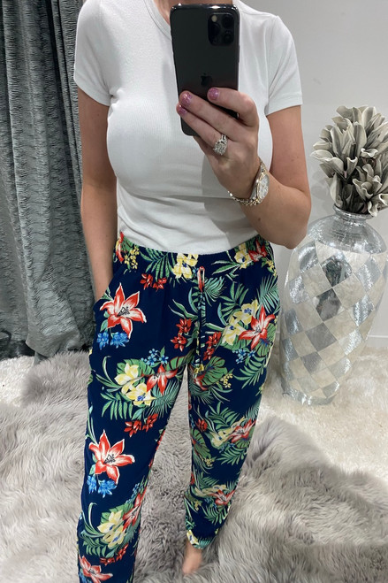 Navy Tropical Rainforest Elasticated 