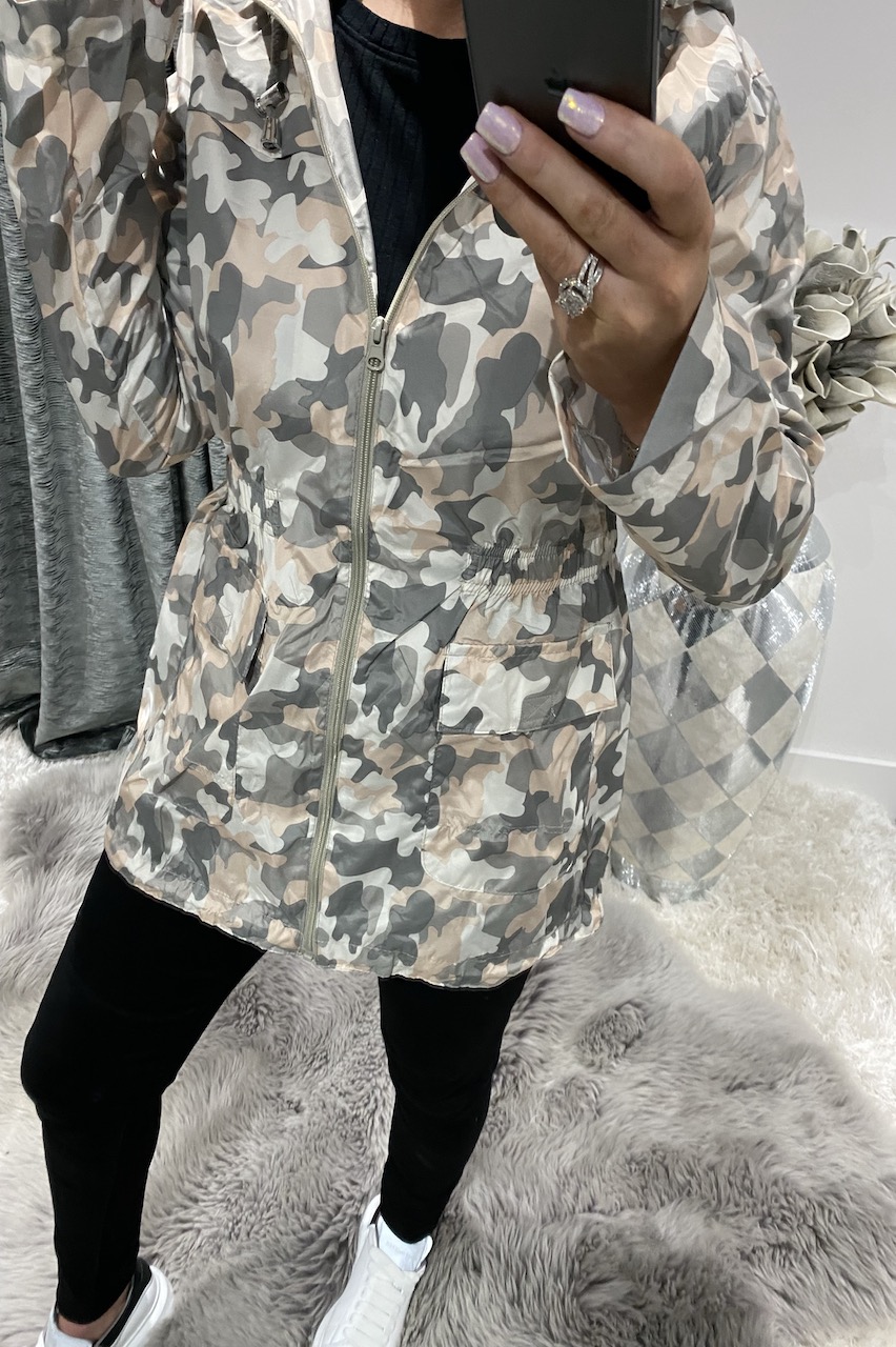 Pastel Camouflage Hooded Rain Coat.