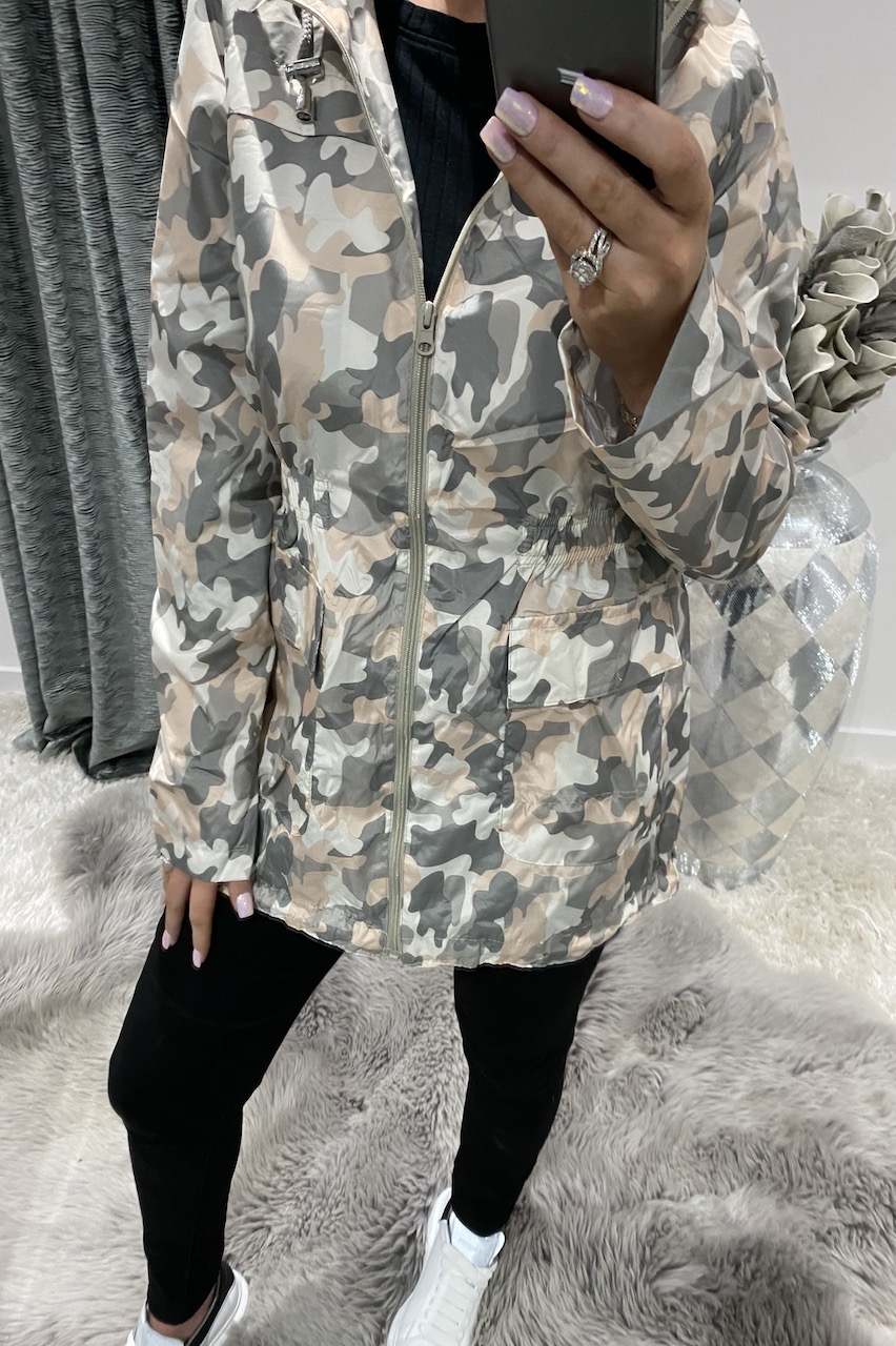 Pastel Camouflage Hooded Rain Coat.