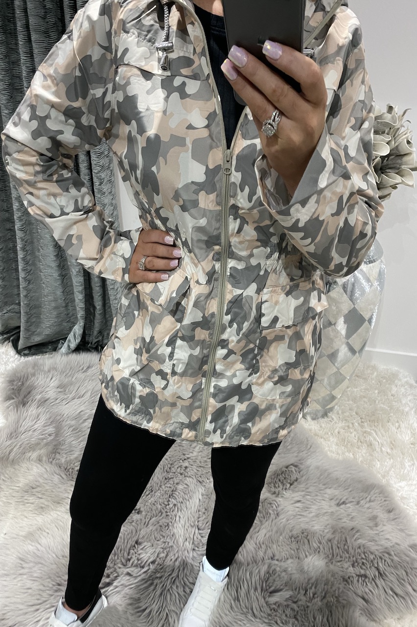 Pastel Camouflage Hooded Rain Coat.