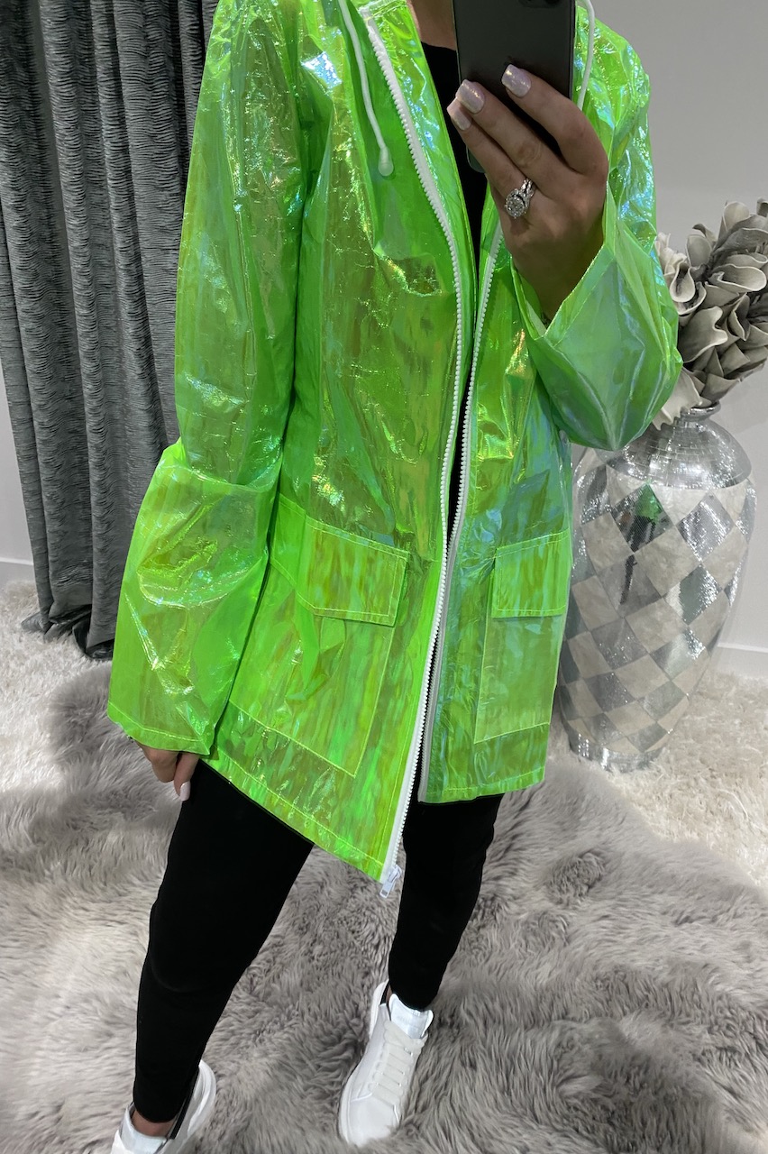 Lime Unicorn Hooded Rainbow Rain Coat.