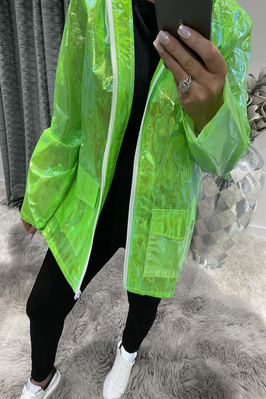 Lime Unicorn Hooded Rainbow Rain Coat.