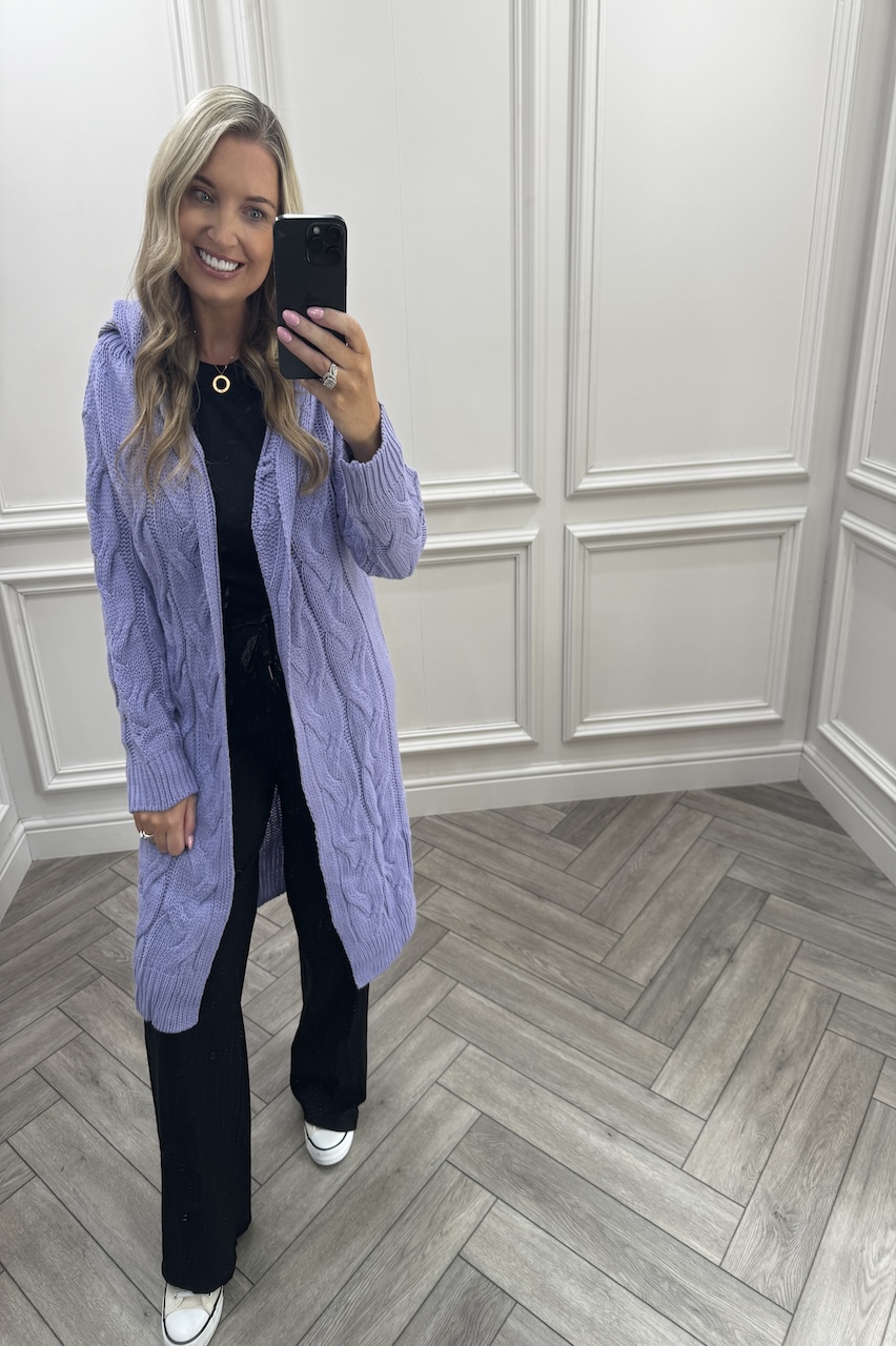 Lilac Snuggles Twisted Knit Hooded Cardigan