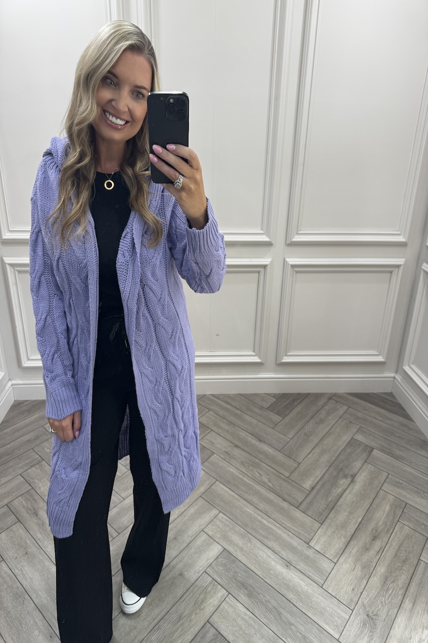 Lilac Snuggles Twisted Knit Hooded Cardigan