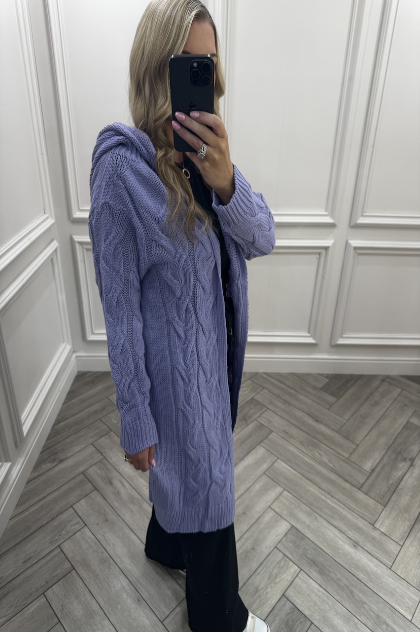 Lilac Snuggles Twisted Knit Hooded Cardigan