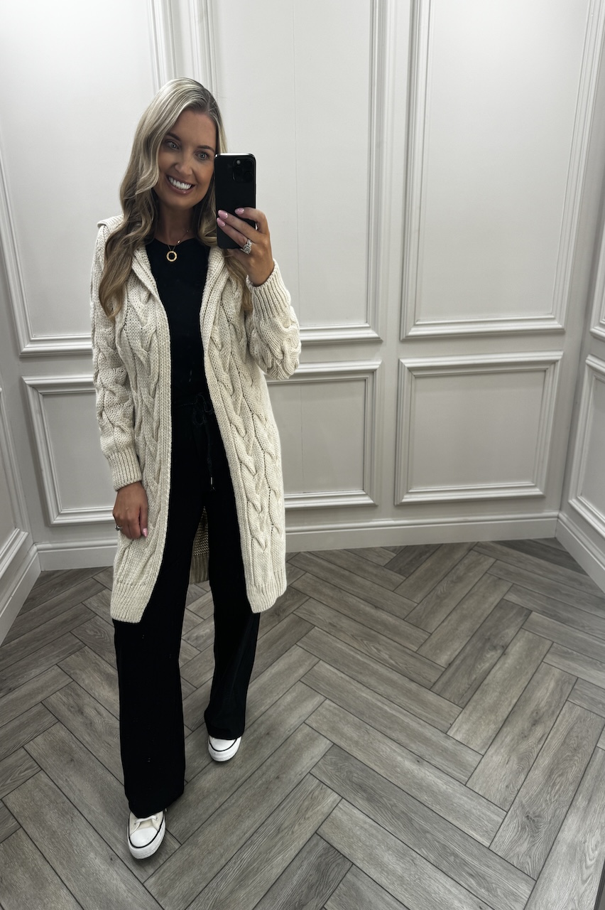 Stone Snuggles Twisted Knit Hooded Cardigan