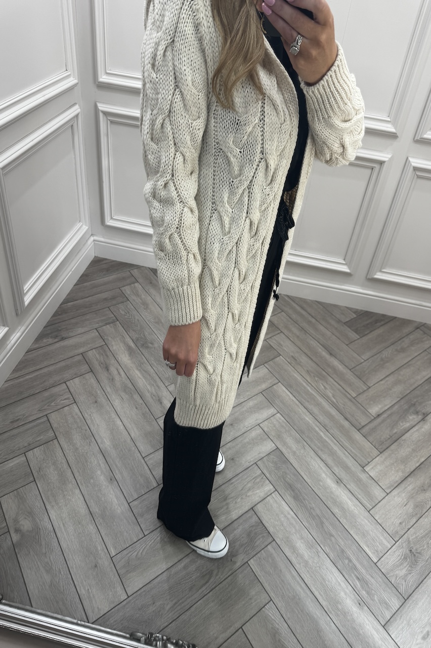Stone Snuggles Twisted Knit Hooded Cardigan