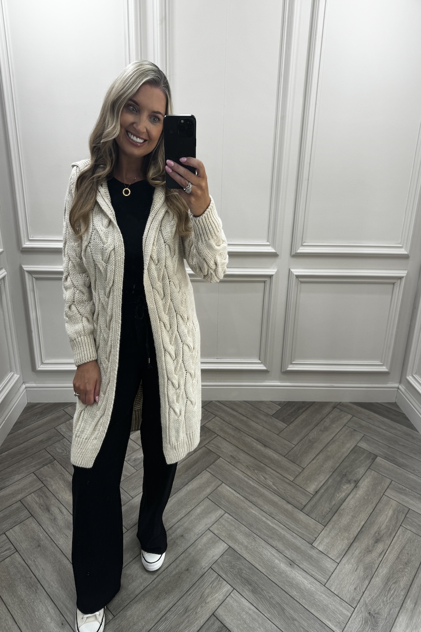 Stone Snuggles Twisted Knit Hooded Cardigan