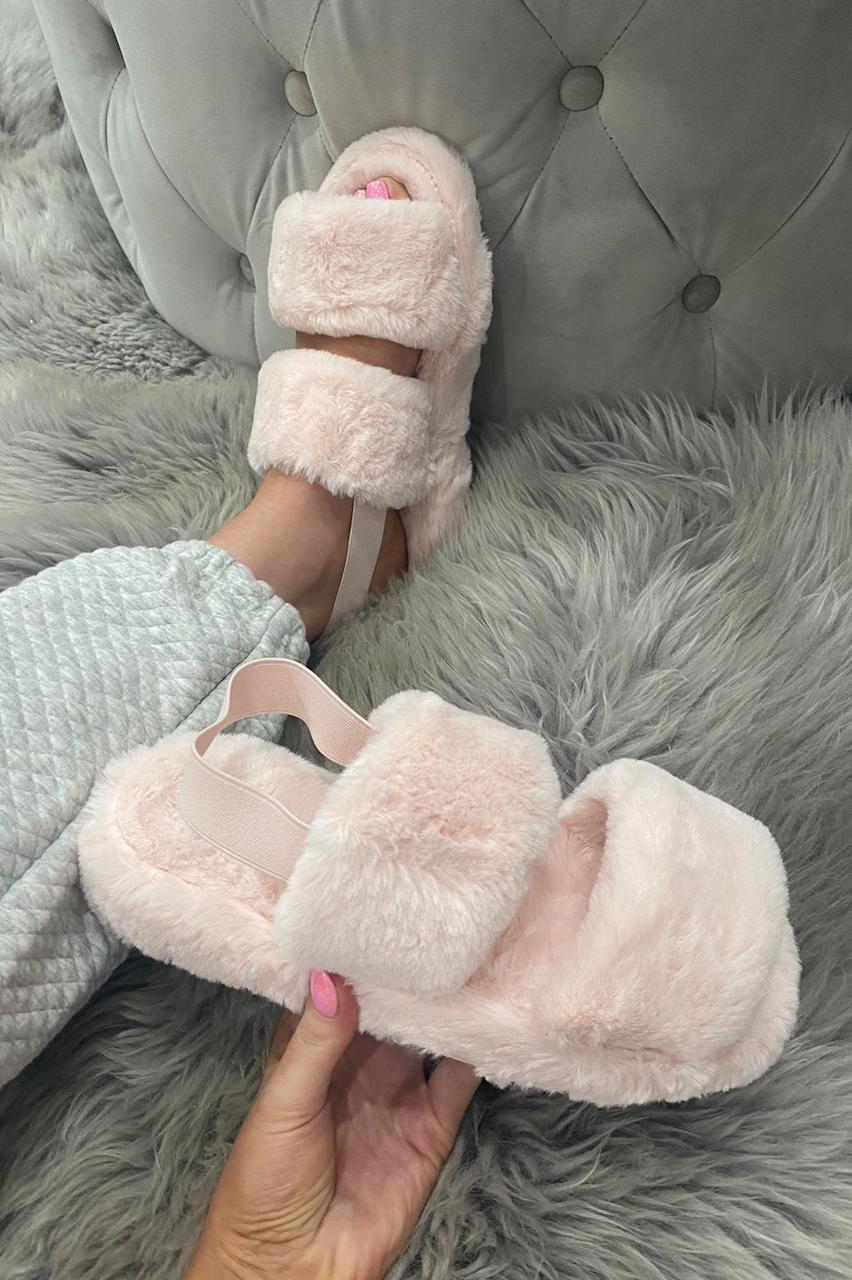 Baby Pink Cosy Fluffy Sliders - Want