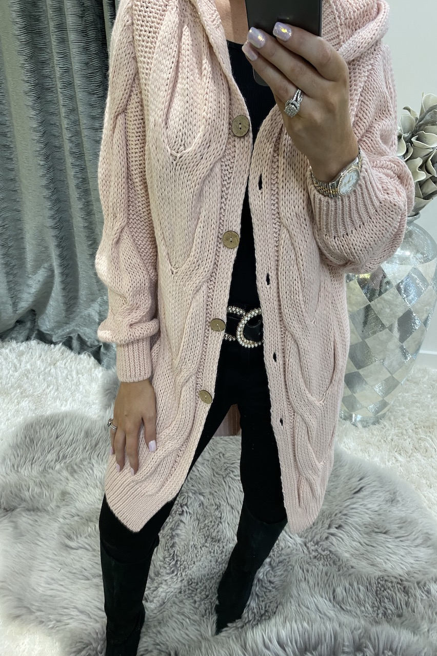 cable hooded cardigan