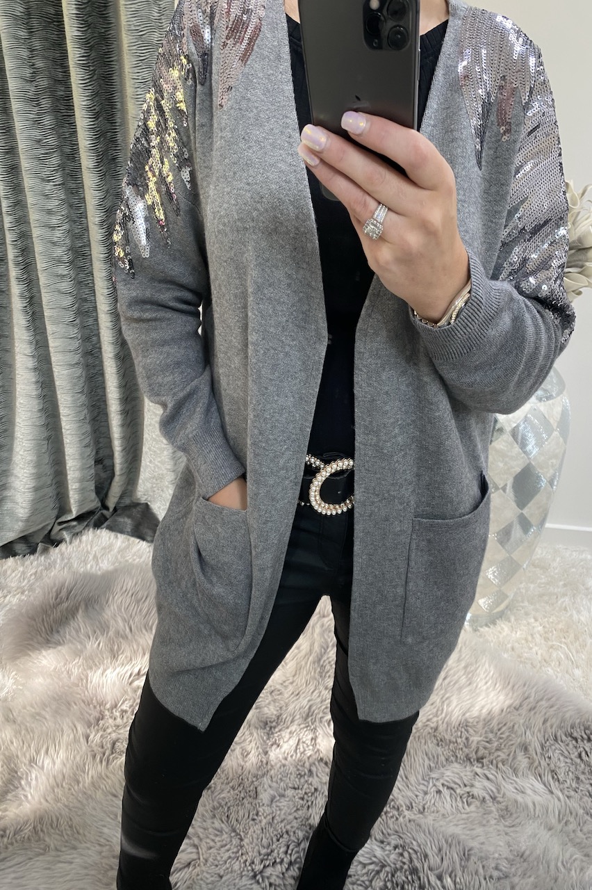 grey sequin cardigan