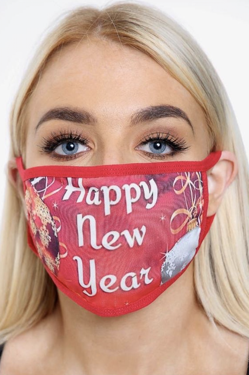 Red Happy new Year Face Mask (one size)