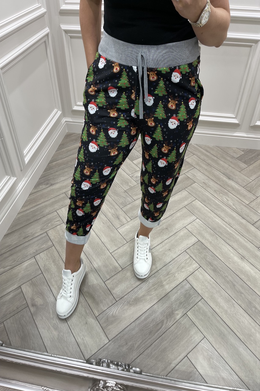 Black Mixed Pattern Christmas Joggers 