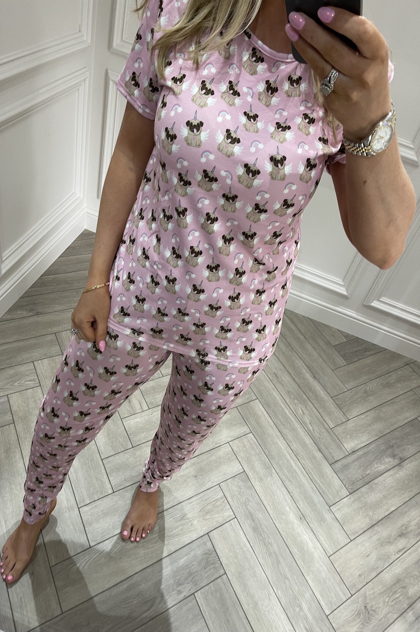 Ladies Pink Uni Pug  Pj's